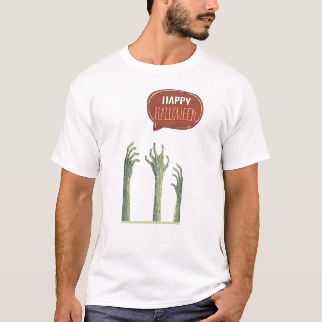 Camiseta Feliz Dia das Bruxas 3 Mãos Assustador | Spooky Te (Frente)