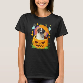Camiseta Feliz Dia das Bruxas Abóbora São Bernardo Cão Brux