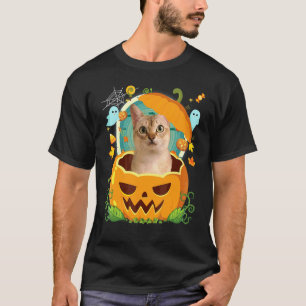 Camiseta Feliz Dia das Bruxas Abóbora Singapura Gato Bruxa 