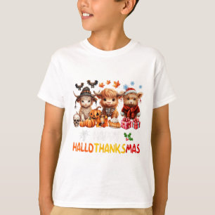Camiseta Feliz Dia das Bruxas Ação de Graças Natal Vaca Fer