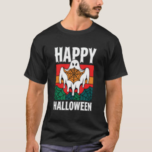 Camiseta Feliz Dia das Bruxas Aranha Teia de Aranha Retro