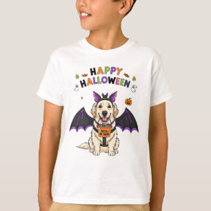 Camiseta Feliz Dia das Bruxas Bat de Cachorro Trick-or-Trea