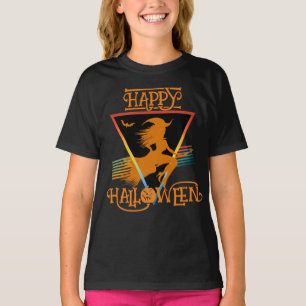 Camiseta Feliz Dia das Bruxas Bruxa Laranjas Pretas