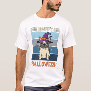 Camiseta Feliz Dia das Bruxas Bulldogue Francês Bruxa Teia 