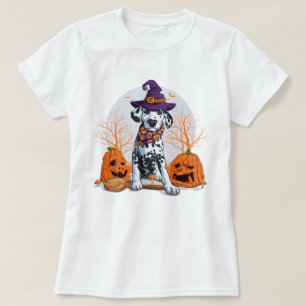 Camiseta Feliz Dia das Bruxas   Cachorro de Bruxas Dalmátic