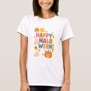 Camiseta Feliz Dia das Bruxas - Camisa-T Cute Kawaii Spooky