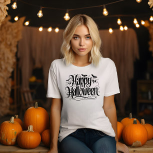 Camiseta Feliz Dia das Bruxas com Fantasmas e Bats