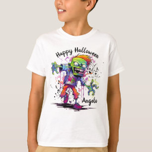 Camiseta Feliz Dia das Bruxas Crianças Zumbi Colorido