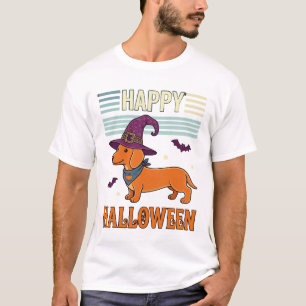Camiseta Feliz Dia das Bruxas Dachshund Chapéu de Bruxa Mor