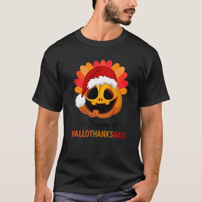 Camiseta Feliz Dia das Bruxas de Halloween de Hallothanksma (Frente)