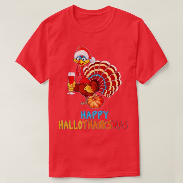 Camiseta Feliz Dia das Bruxas de Halloween de Hallothanksma (Frente do Design)