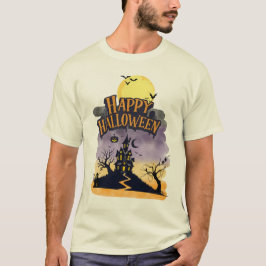 Camiseta Feliz Dia das Bruxas Desenho de Casa Assombrada co