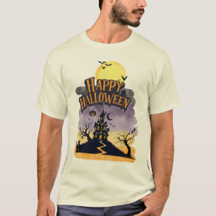 Camiseta Feliz Dia das Bruxas Desenho de Casa Assombrada co