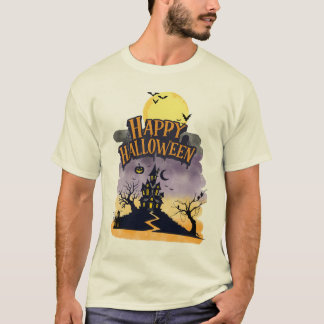 Camiseta Feliz Dia das Bruxas Desenho de Casa Assombrada co