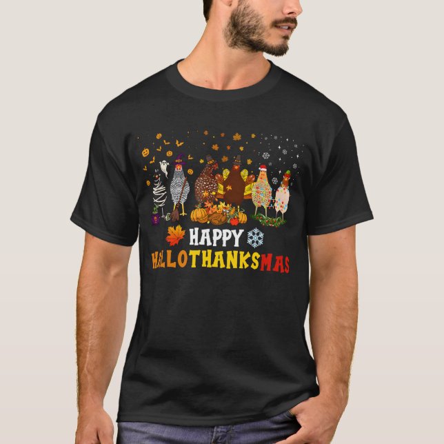 Camiseta Feliz Dia das Bruxas do Frango de Hallothanksmas (Frente)