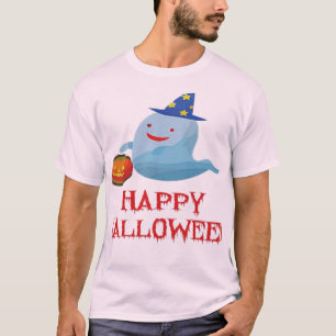 Camiseta Feliz Dia das Bruxas Fantasma Segurando Balde de A