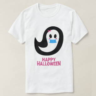 Camiseta Feliz Dia das Bruxas   Fantasma Vestindo Uma Másc
