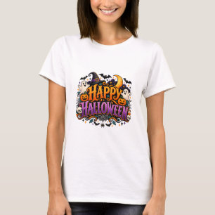 Camiseta Feliz Dia das Bruxas Fantasmas Caveiras e Abóboras
