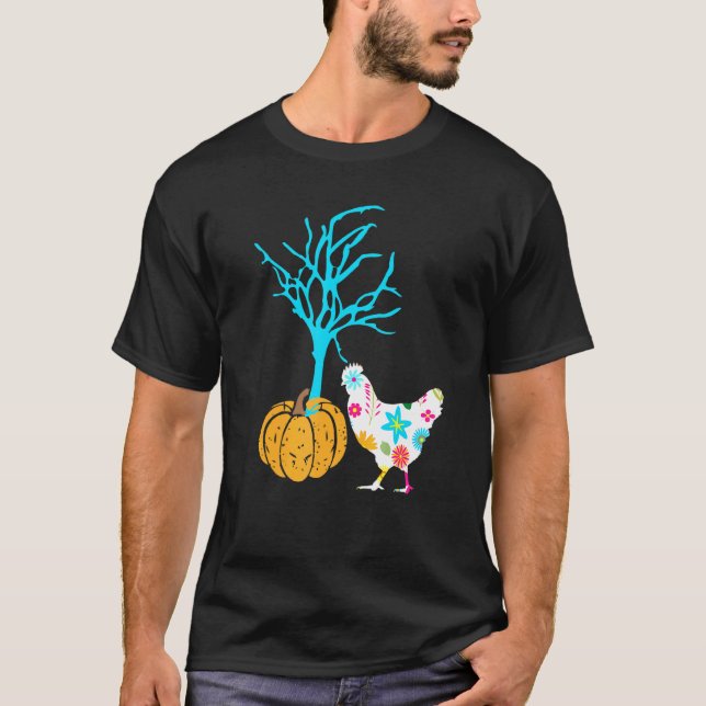 Camiseta Feliz Dia das Bruxas Frango E Abóbora (Frente)