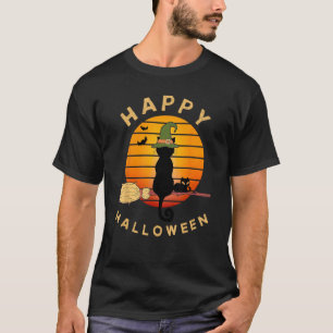 Camiseta Feliz Dia das Bruxas Gatinhos Fofos na Vassoura em