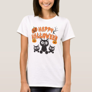 Camiseta Feliz Dia das Bruxas Gato Preto