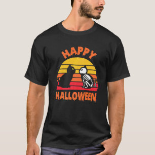 Camiseta Feliz Dia das Bruxas Gato Preto Esqueleto