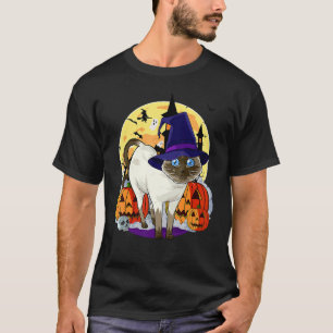 Camiseta Feliz Dia das Bruxas Gato Siameso Fofo  Bruxa Abób