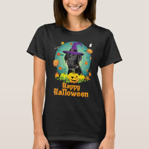 Camiseta Feliz Dia das Bruxas Labrador preto Cachorro Abóbo
