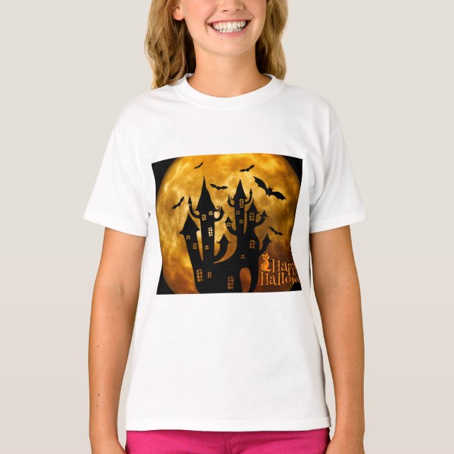 Camiseta Feliz Dia das Bruxas (Lua Cheia) (Frente)