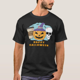 Camiseta Feliz Dia das Bruxas - Maldição, Abóbora e Café