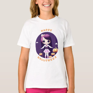 Camiseta Feliz Dia das Bruxas Menina Kawaii
