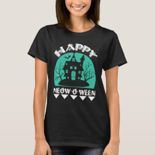 Camiseta Feliz Dia das Bruxas Meow O Ween Gato Preto Fofo F