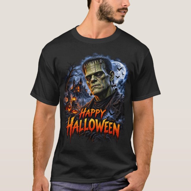 Camiseta Feliz Dia das Bruxas Monstro de Frankenstein (Frente)