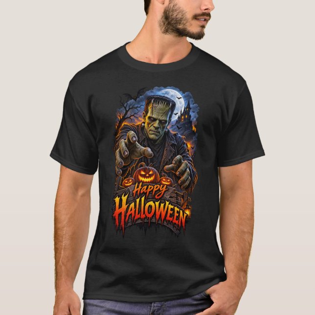 Camiseta Feliz Dia das Bruxas Monstro de Frankenstein (Frente)