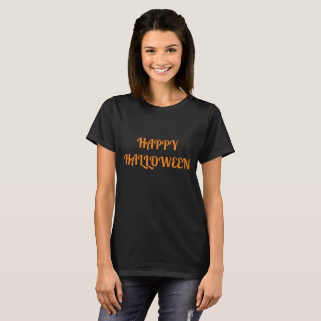 Camiseta Feliz Dia das Bruxas Negro Laranja (Frente Completa)