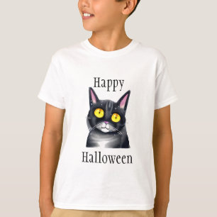 Camiseta Feliz Dia das Bruxas Olhos Amarelos Gatos Pretos