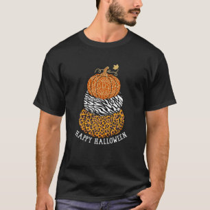 Camiseta Feliz Dia das Bruxas Pumpkin Leopardo Zebra Queda