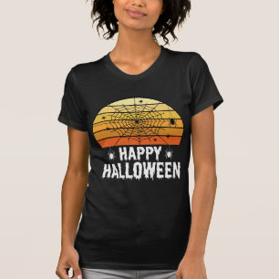 Camiseta Feliz Dia das Bruxas Teia de Aranha Pôr do Sol Des