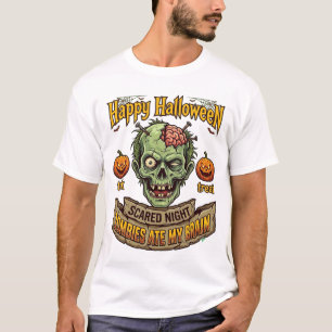 Camiseta Feliz Dia das Bruxas Zumbis Comeram Bomba de Cabeç