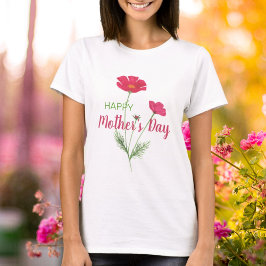 Camiseta Feliz Dia das Mães Floral Aquarela Rosa