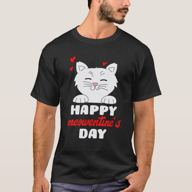 Camiseta Feliz Dia das Meowentines Gato Fofo Mulheres Valen (Frente)
