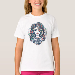 Camiseta Feliz Dia das Mulheres Ilustração Floral de Retrat