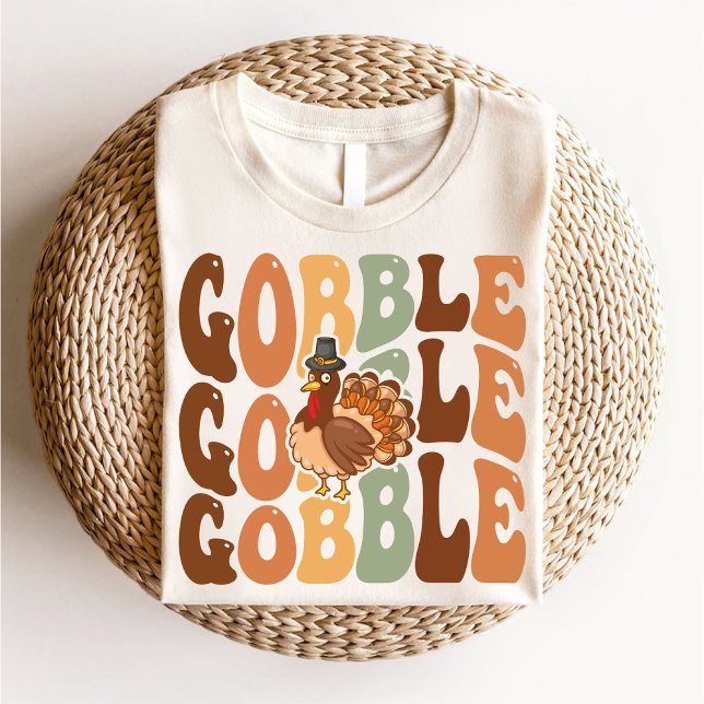 Camiseta Feliz Dia de Ação de Graças à Família Turca Groovy (Thanksgiving Gobble Turkey Family Groovy T-Shirt)