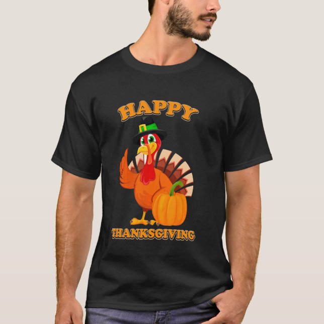 Camiseta Feliz Dia de Ação de Graças à Turquia Meninos Pere (Frente)
