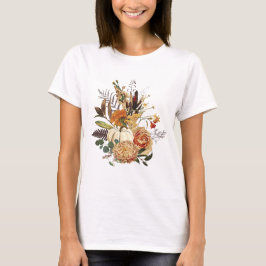Camiseta Feliz Dia de Ação de Graças, abóbora e flores rosa