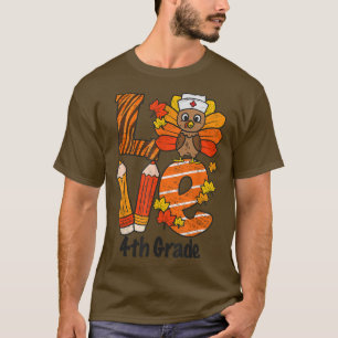 Camiseta Feliz Dia de Ação de Graças Ama Professor do 4º an