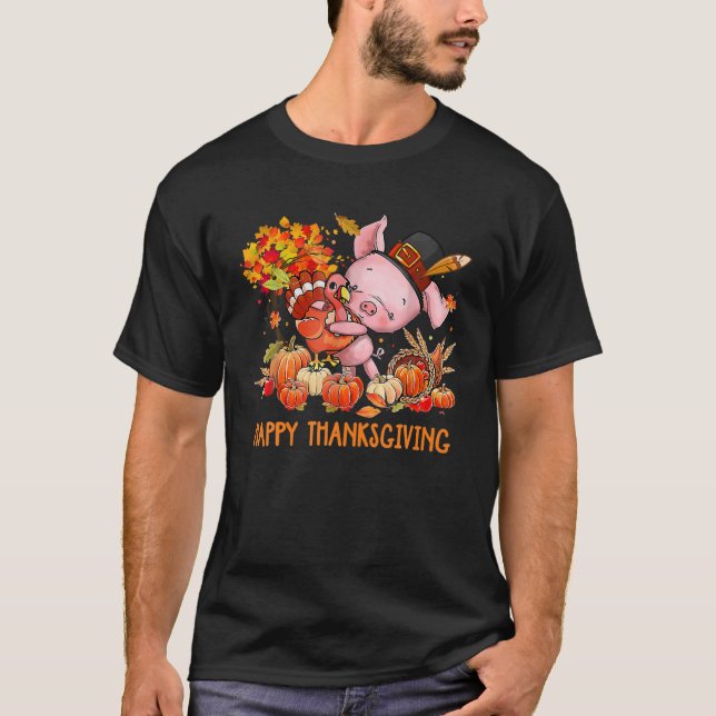 Camiseta Feliz Dia De Ação De Graças Cai Na Turquia Com O P (Frente)