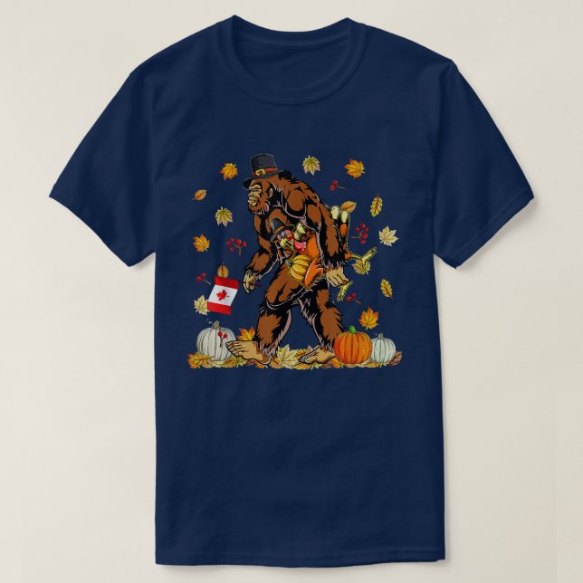 Camiseta Feliz Dia de Ação de Graças Canadá Pé Grande Turqu (Frente do Design)