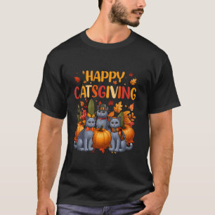 Camiseta Feliz Dia de Ação de Graças Cat Três Gatos Chartre