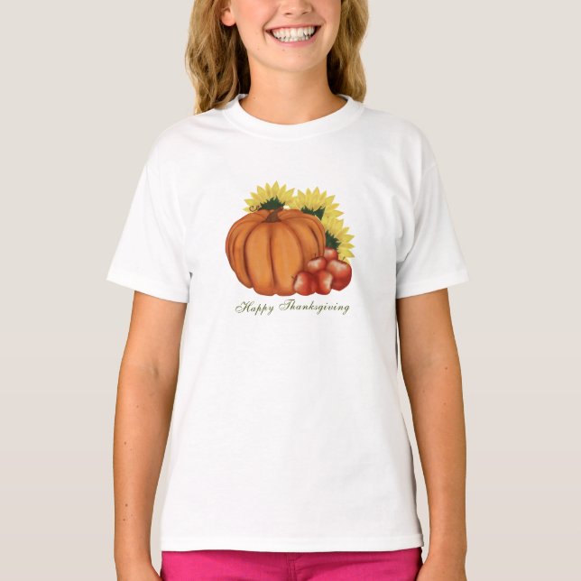 Camiseta Feliz Dia de Ação de Graças Colheita Pumpkin (Frente)
